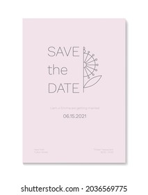 Wedding invitation template, cards in a delicate pink color and thin lines