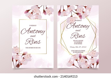 Wedding invitation template with cherry blossoms