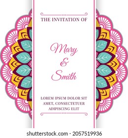 	
Wedding invitation template with colorful mandala