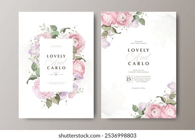 Wedding invitation template with creamy color rose flower