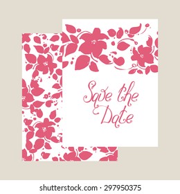 Wedding invitation template with cute silhouette of flowers