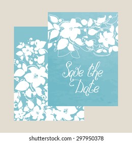 Wedding invitation template with cute silhouette of flowers