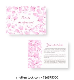 Wedding invitation template with delicate cherry petals on a white background