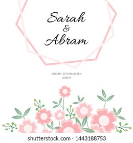 Wedding invitation template design with cute pink flowers.
