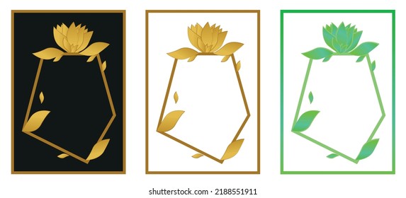 Diseño de plantilla de invitación de boda. Las flores enmarcan oro y verde.