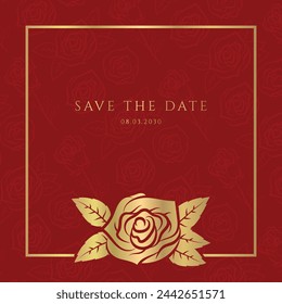 Diseño de plantilla de invitación de boda con rosas de oro