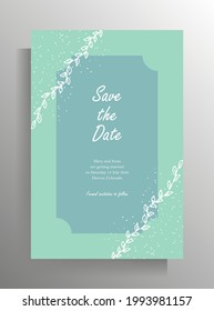 Wedding invitation template design. Hand drawn simple plant doodle elements. Vector illustration.