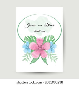 Wedding invitation template design with leaves watercolor Premium Vector