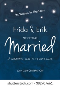 WEDDING INVITATION TEMPLATE DESIGN. It's written in the stars. Editable vector illustration file.