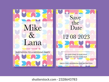 Diseño de plantillas de invitación de matrimonio.Formas domésticas y diseño interesante de plantillas de invitación. Plantilla de boda brillante con elementos diferentes