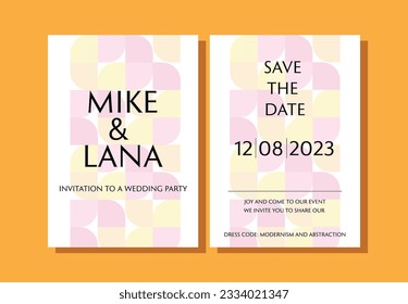 Diseño de plantillas de invitación de matrimonio.Formas domésticas y diseño interesante de plantillas de invitación. Plantilla de boda brillante con elementos diferentes