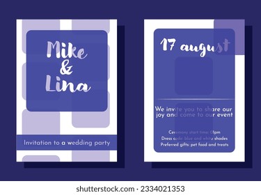 Diseño de plantillas de invitación de matrimonio.Formas domésticas y diseño interesante de plantillas de invitación. Plantilla de boda brillante con elementos diferentes