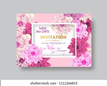 Wedding invitation template elegant background with beautiful flowers greeting card. Vector illustration.