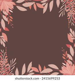 Wedding invitation template. An elegant card with botanical decoration in pink and beige. Floral pattern with leaves and twigs.