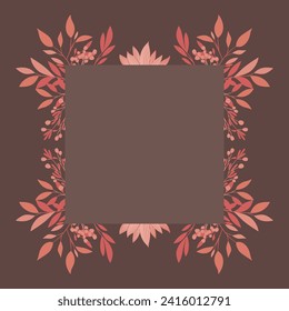 Wedding invitation template. An elegant card with botanical decoration in pink and beige. Floral pattern with leaves and twigs.