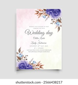 Wedding Invitation Template With Elegent Roses and Leaves. Illustrator and designer. Wedding Invites, save the date, Birthday Invites, Video Invites, E-Cards.