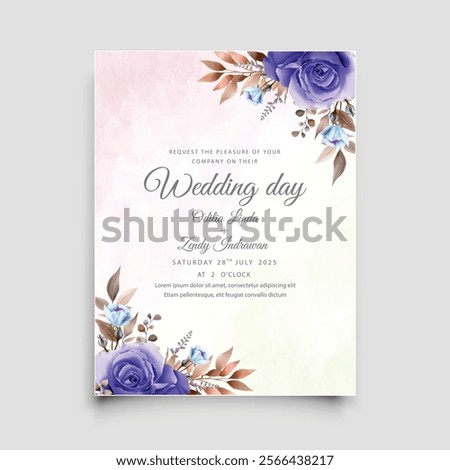 Wedding Invitation Template With Elegent Roses and Leaves. Illustrator and designer. Wedding Invites, save the date, Birthday Invites, Video Invites, E-Cards.