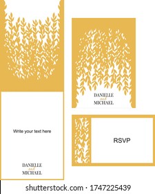 Wedding Invitation template envelope 5x7 branches tree leaves for laser Cut