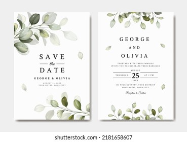 Wedding invitation template with eucalyptus