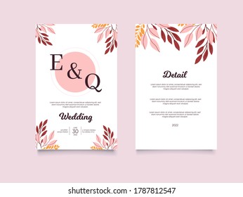 Wedding invitation template with eucalyptus leaves set Free Vector