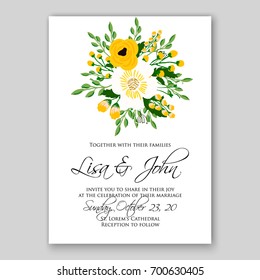 Wedding invitation template with floral ornament of peony, rose, ranunculus, anemone, poinsettia, poppy card printable template