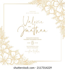 Wedding Invitation Template With Floral Outline Decoration