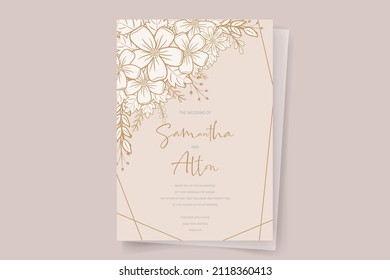 Wedding invitation template with floral outline decoration