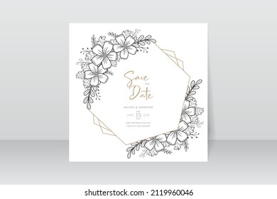 Wedding invitation template with floral outline decoration