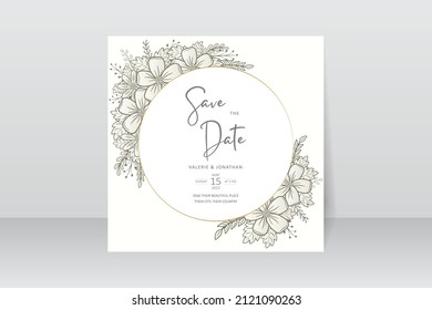 Wedding invitation template with floral outline decoration