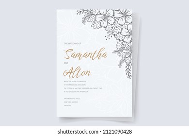 Wedding invitation template with floral outline decoration