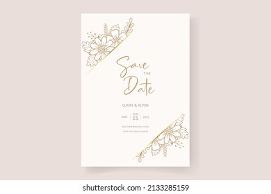 Wedding invitation template with floral outline decoration