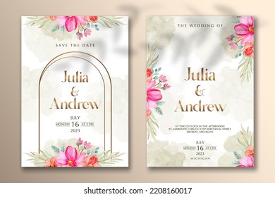 Vector premium | Plantilla de invitación a matrimonio con flor