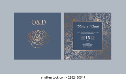 Plantilla de invitación de boda con flores Vector