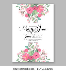 Wedding invitation template with gentle pink peony flower greenery invitation template