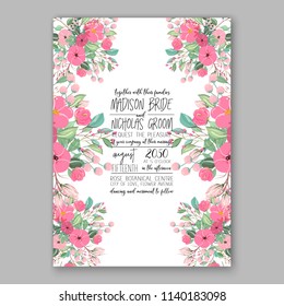 Wedding invitation template with gentle pink peony flower greenery invitation template anemone