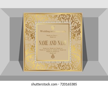Wedding invitation template with gold pattern
