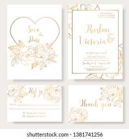 Wedding invitation template with golden decorative elements and. Vector illustration