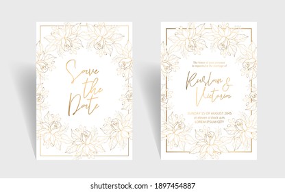 Wedding invitation template with golden decorative elements