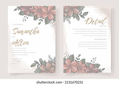 Wedding invitation template with gradient color floral outline
