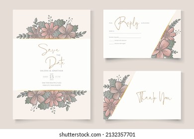 Wedding invitation template with gradient color floral outline