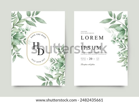 Wedding invitation template with green leafy branches