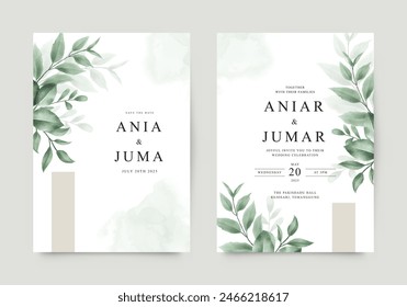 Wedding invitation template with greenery watercolor