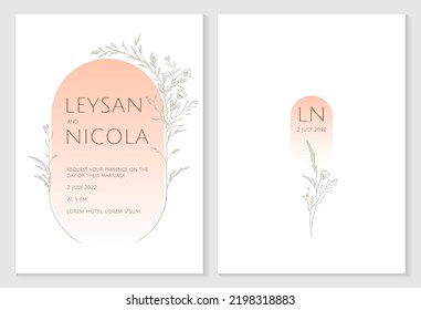 Wedding invitation template. Hand-drawn frame of wildflowers and blooming grass.