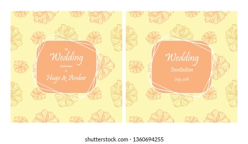 Wedding Invitation Template. Hand-drawn vector illustration of a retro style with floral pattern on yellow background
