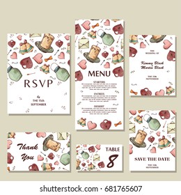 Wedding invitation template with individual concept. Design for invitation, thank you card, save the date card.