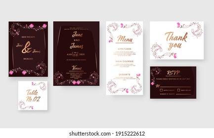 Wedding Invitation Template Layout As Save The Date, Menu, Thank You, RSVP, Table No Card.