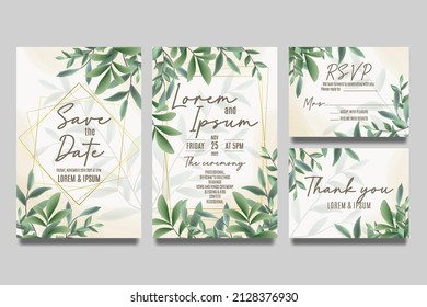 Wedding invitation template with leaves