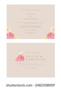 Wedding invitation template, minimalist modern floral brown tone