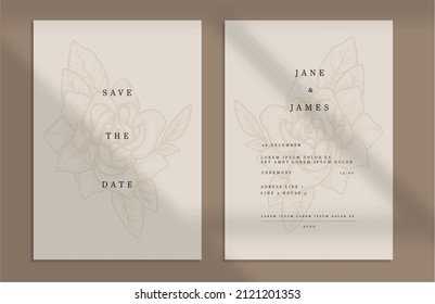 Wedding invitation template, mockup. Simple floral design, typography, celebration.