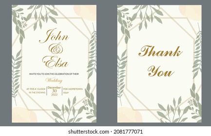 Wedding invitation template nature leaf